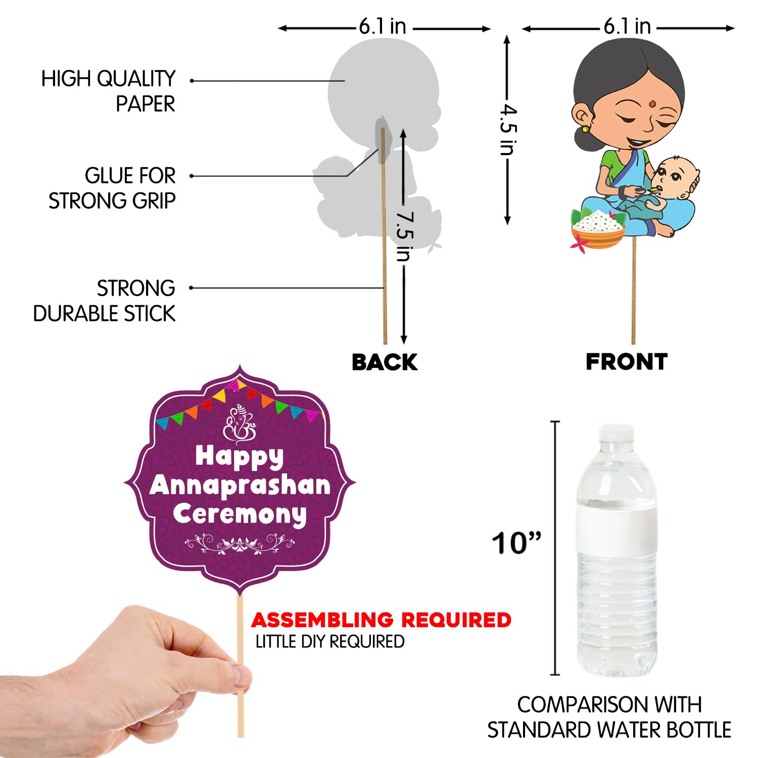 Zyozique Annaprasanam Photo Booth Props With Annaprasanam Paper Banner Hindi Font Shubh Annaprashan Yellow & Red Color Font/Rice